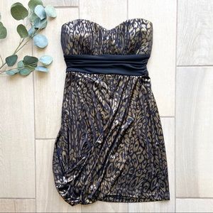 Speeckless Strapless Dress Animal Print Black Gold